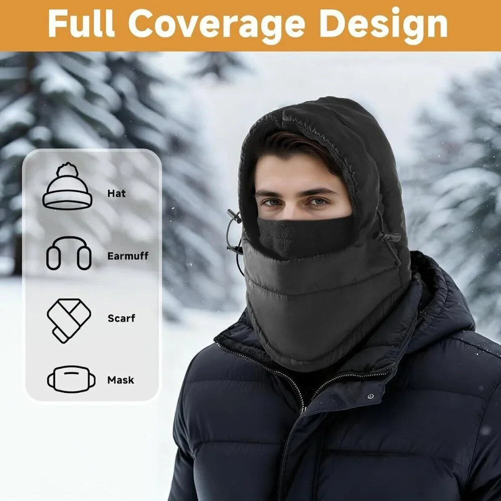 Men's Black Lining Windproof Adjustable Winter Cold Weather Ski Face Mask